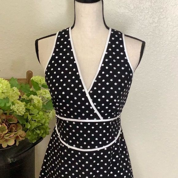INC black and white polka dot  fit and flare dress - Picture 2 of 12